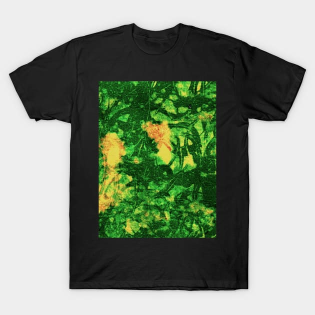 Bleach art green abstract leaves T-Shirt by FLOWING COLORS